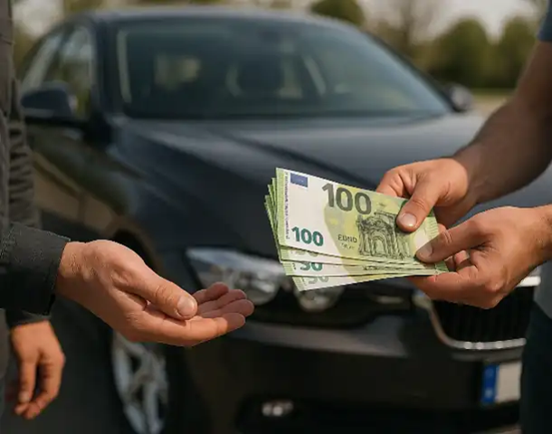 Ein erfolgreicher Barkauf beim Autoankauf in Nürtingen, bei dem ein zufriedener Kunde sein Geld erhält.